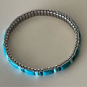 Vintage Turquoise Color Panel Expansion Bracelet Silver Tone Southwestern Style